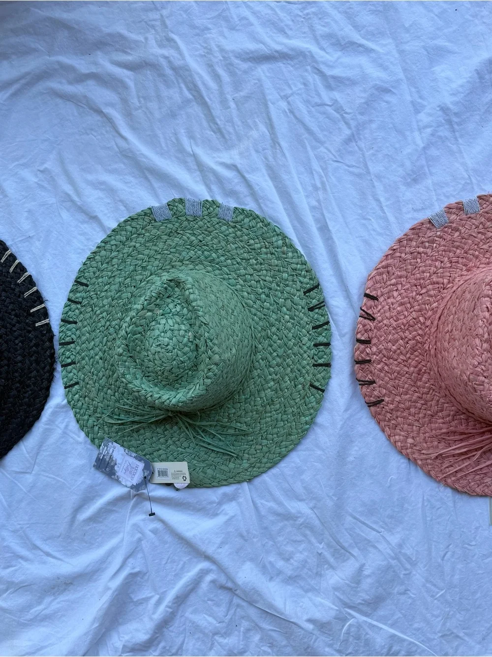 NWT Black Hat Sun raffia 100% paper hand Stitching details OS rancher floppy